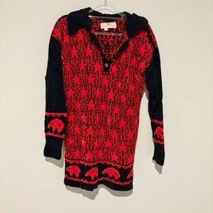 Vivi of Santa Fe Vintage Knit Star print southwestern button sweater black red M